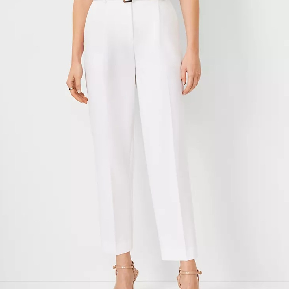 NWT Ann Taylor Belted White Pants sz12 Tall - Picture 2 of 3